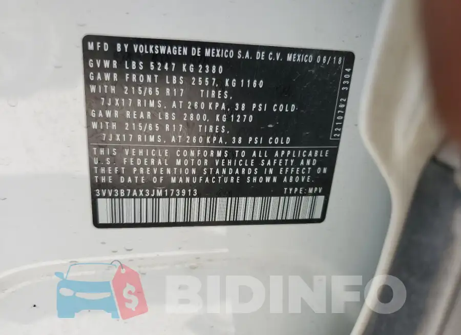 3VV3B7AX3JM173913 Photo# 13