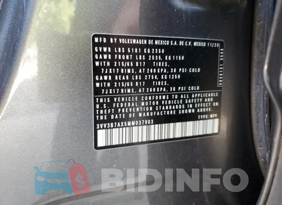 3VV3B7AX5MM037903 Photo# 13
