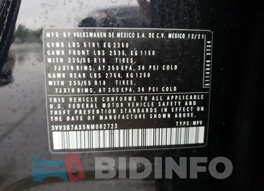 3VV3B7AX5NM062723 Photo# 12