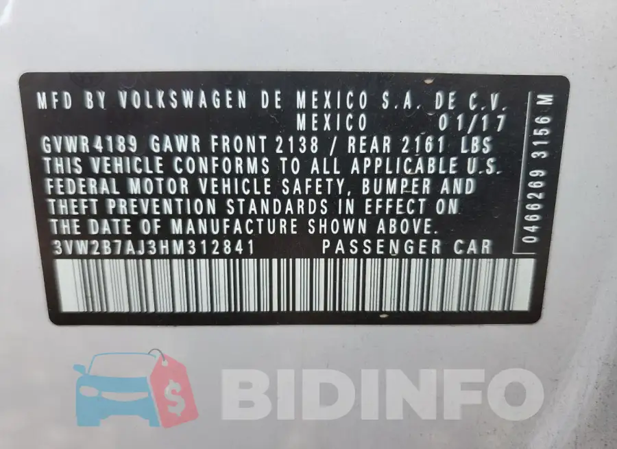 3VW2B7AJ3HM312841 Photo# 12