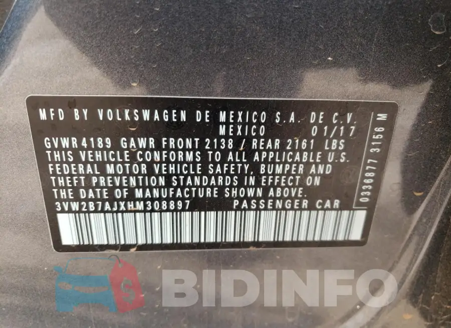 3VW2B7AJXHM308897 Photo# 12