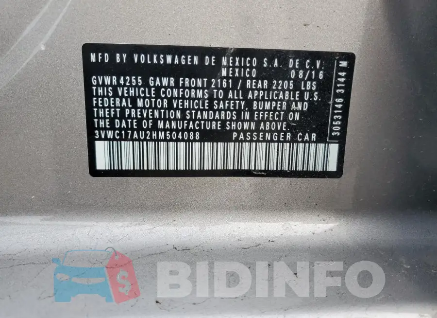 3VWC17AU2HM504088 Photo# 12