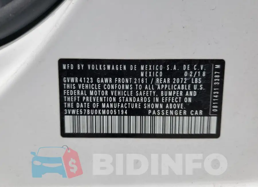 3VWE57BU0KM005194 Photo# 12