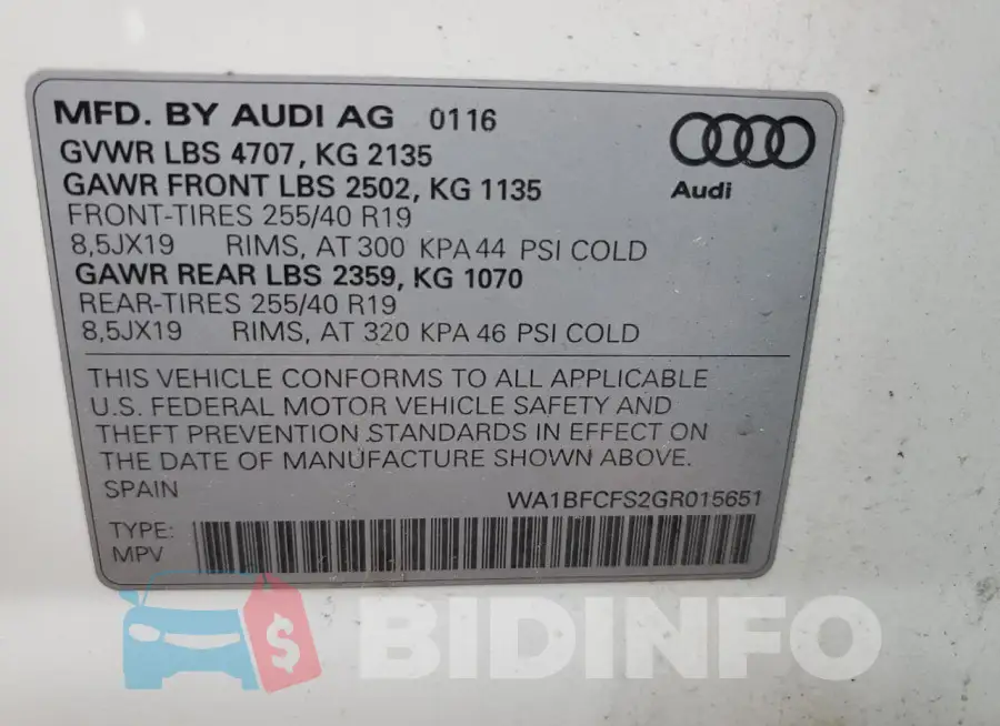 WA1BFCFS2GR015651 Photo# 13