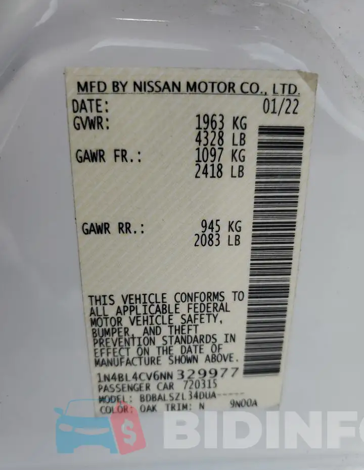 1N4BL4CV6NN329977 Photo# 12