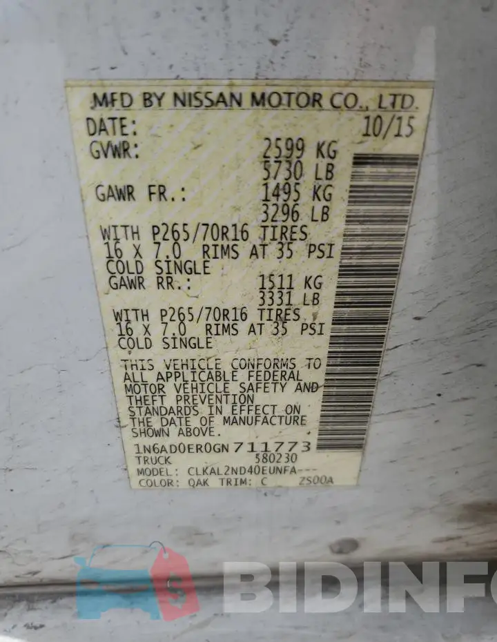 1N6AD0ER0GN711773 Photo# 12