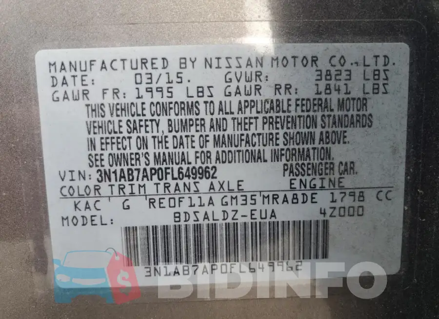 3N1AB7AP0FL649962 Photo# 13