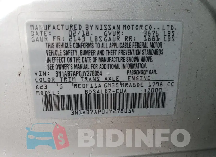 3N1AB7AP0JY278054 Photo# 13