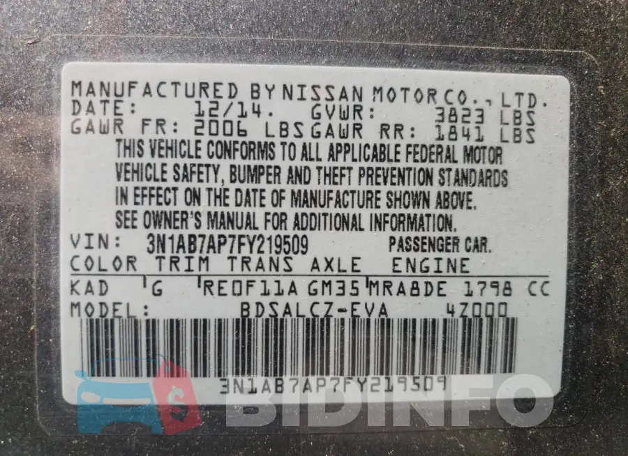 3N1AB7AP7FY219509 Photo# 12