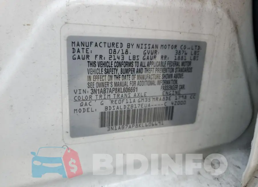 3N1AB7AP8KL606691 Photo# 12