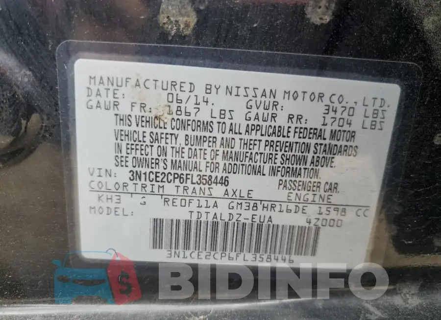 3N1CE2CP6FL358446 Photo# 13