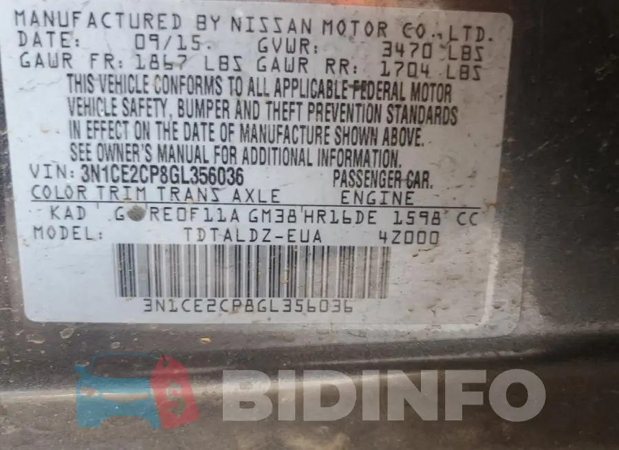 3N1CE2CP8GL356036 Photo# 13