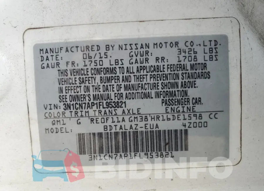3N1CN7AP1FL953821 Photo# 13