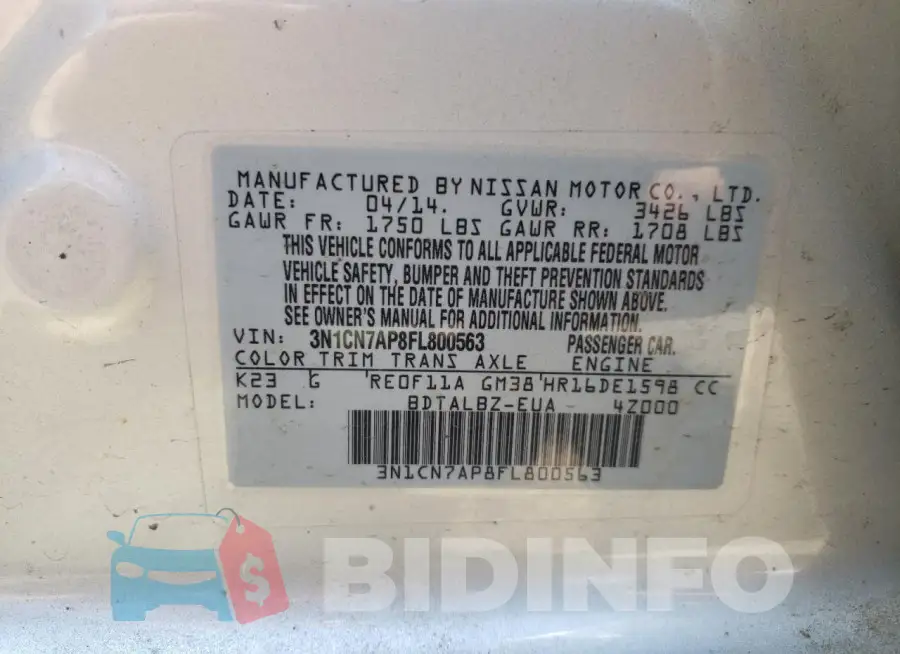 3N1CN7AP8FL800563 Photo# 12
