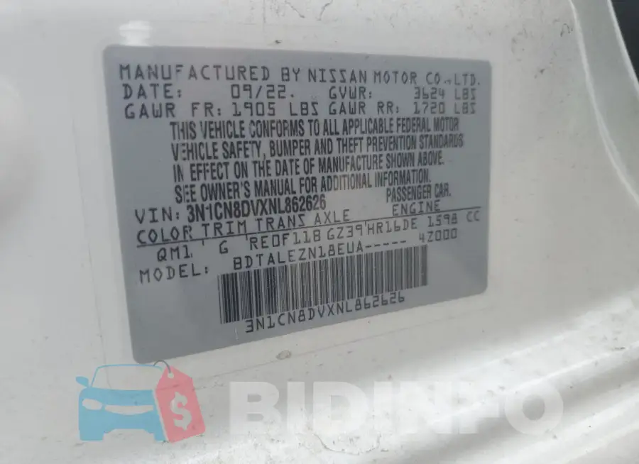 3N1CN8DVXNL862626 Photo# 13