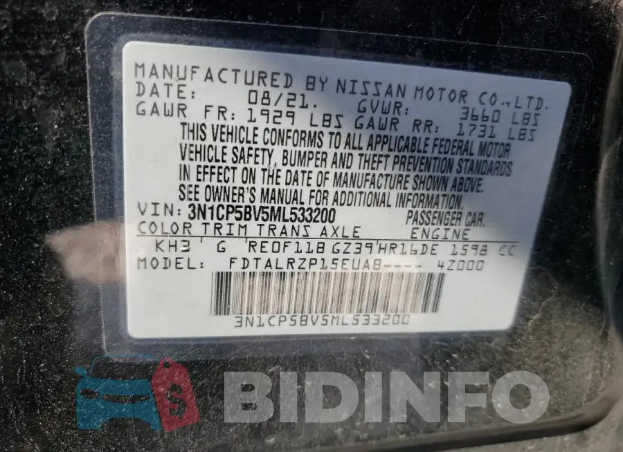 3N1CP5BV5ML533200 Photo# 13
