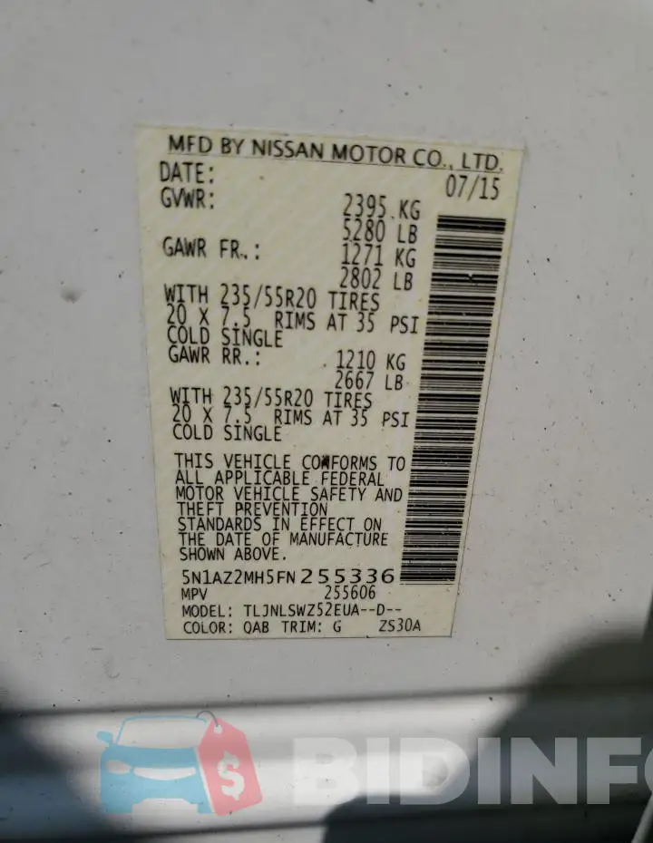 5N1AZ2MH5FN255336 Photo# 12
