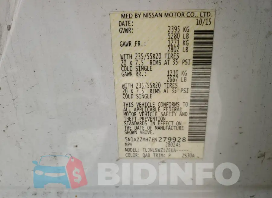 5N1AZ2MH7FN279928 Photo# 13