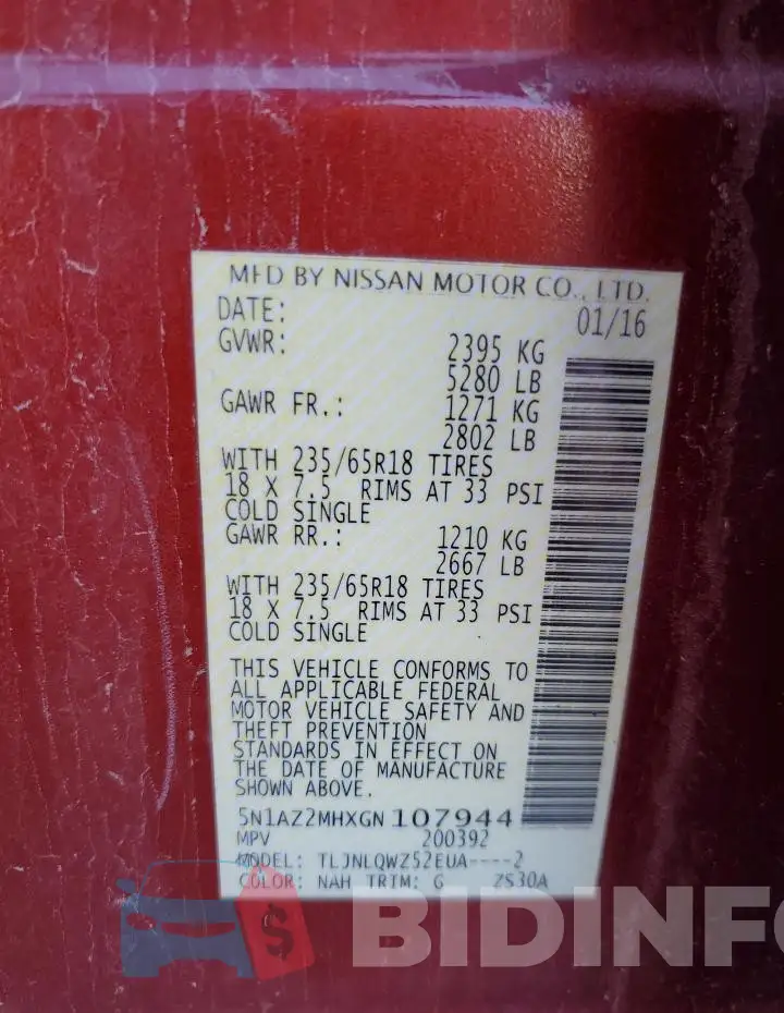 5N1AZ2MHXGN107944 Photo# 14