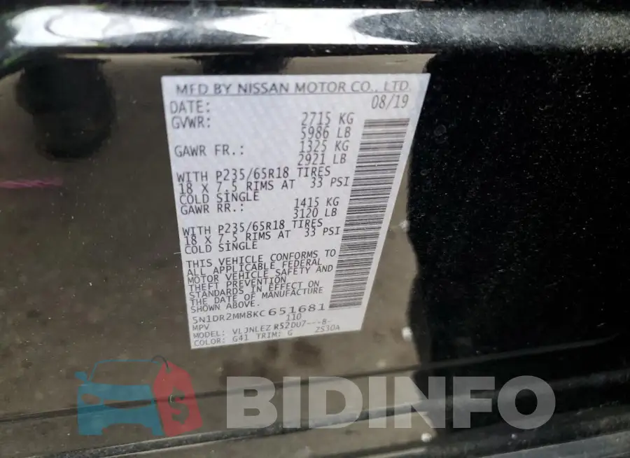5N1DR2MM8KC651681 Photo# 14