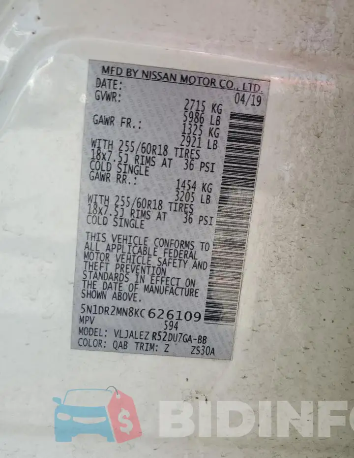 5N1DR2MN8KC626109 Photo# 14