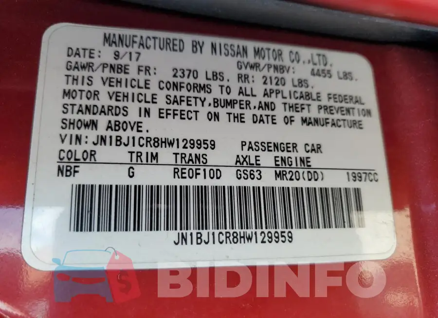 JN1BJ1CR8HW129959 Photo# 13