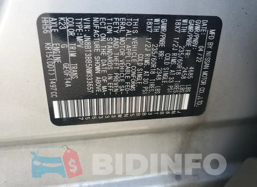 JN8BT3BB5NW333657 Photo# 13