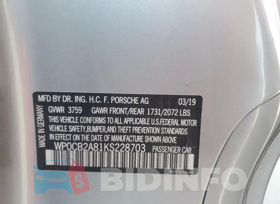WP0CB2A81KS228703 Photo# 12