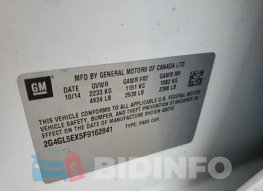 2G4GL5EX5F9162841 Photo# 13