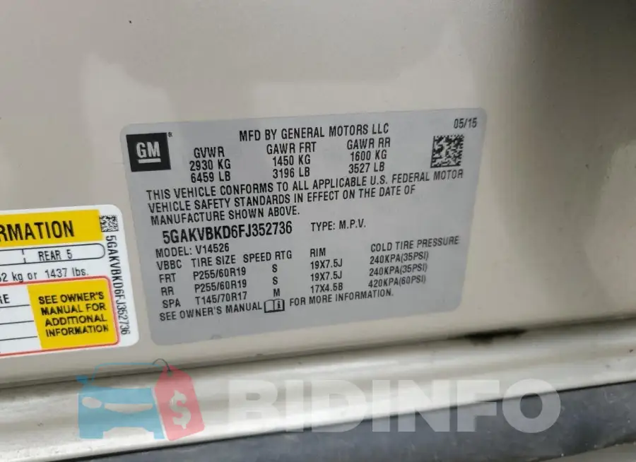 5GAKVBKD6FJ352736 Photo# 12