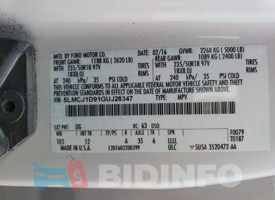 5LMCJ1D91GUJ28347 Photo# 13
