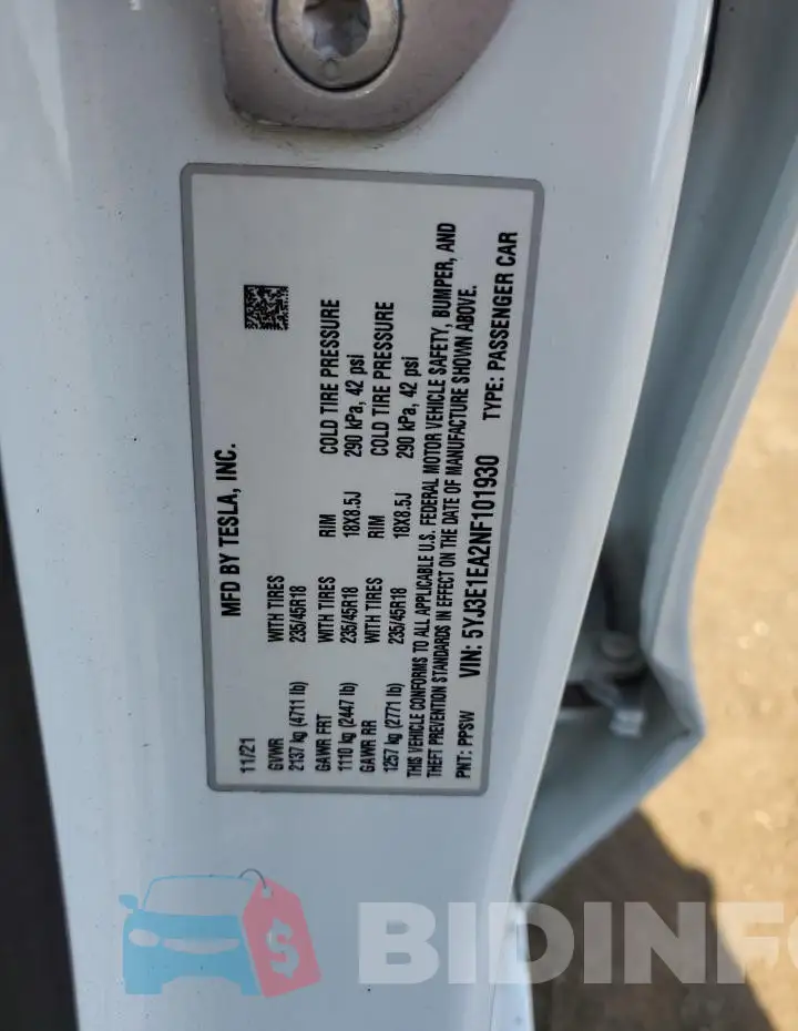 5YJ3E1EA2NF101930 Photo# 13