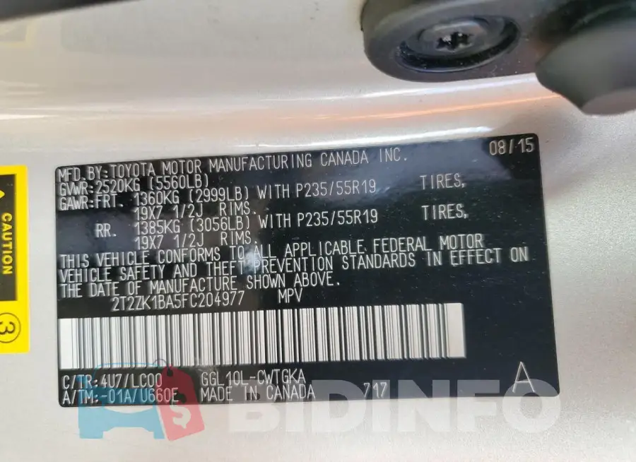 2T2ZK1BA5FC204977 Photo# 13