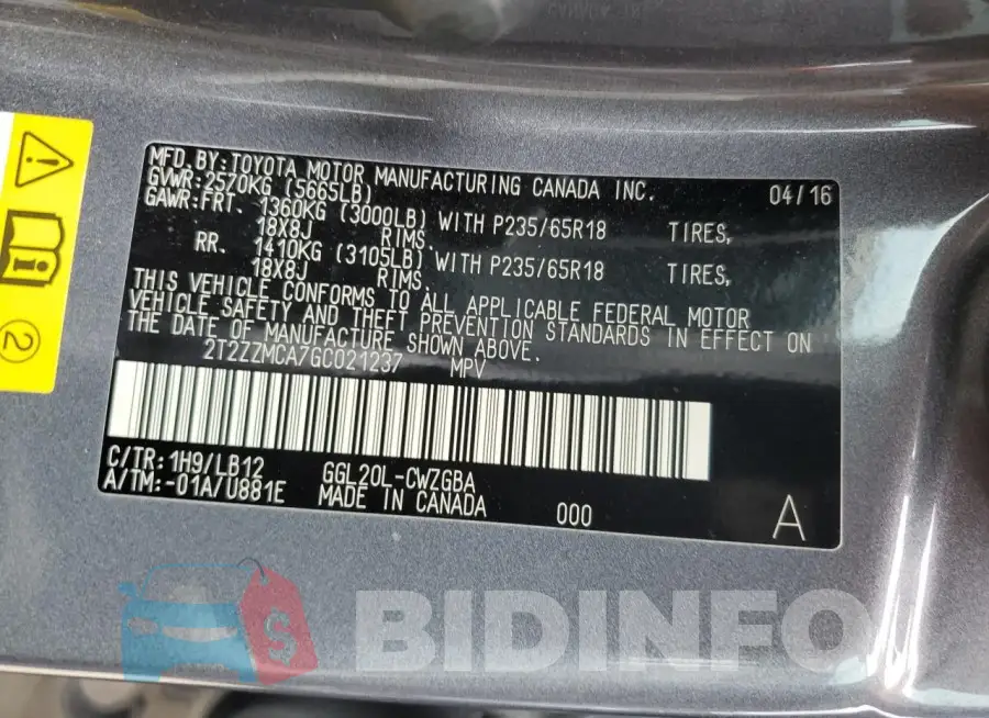 2T2ZZMCA7GC021237 Photo# 13