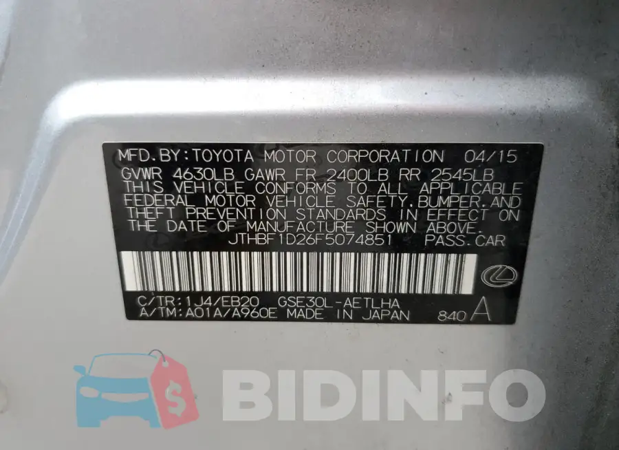JTHBF1D26F5074851 Photo# 13