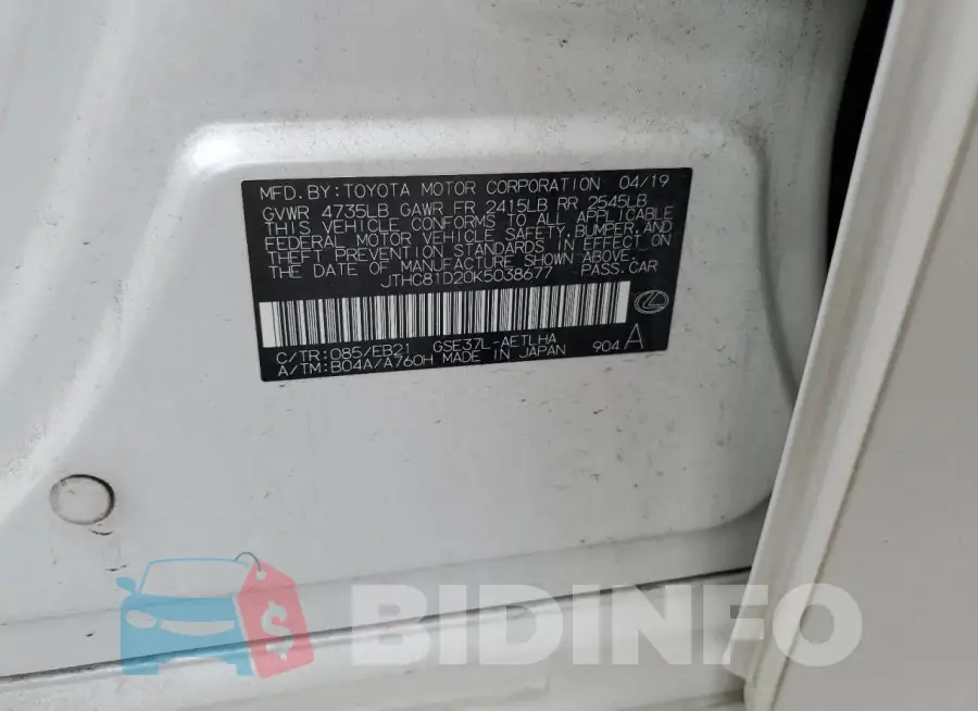 JTHC81D20K5038677 Photo# 13