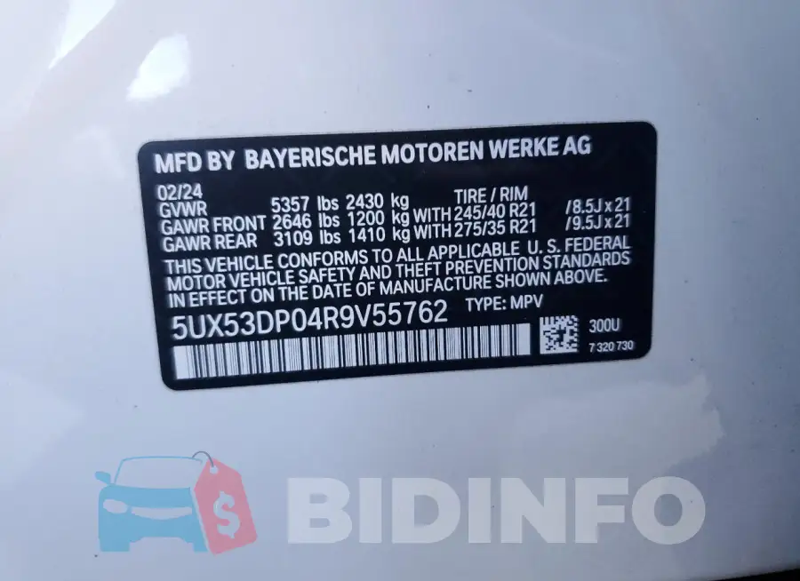 5UX53DP04R9V55762 Photo# 14
