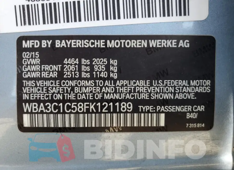 WBA3C1C58FK121189 Photo# 12