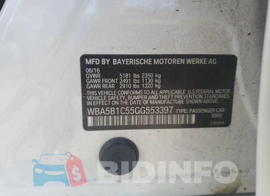 WBA5B1C55GG553397 Photo# 12