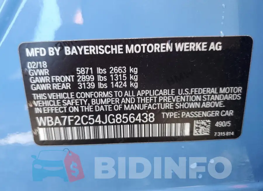 WBA7F2C54JG856438 Photo# 12