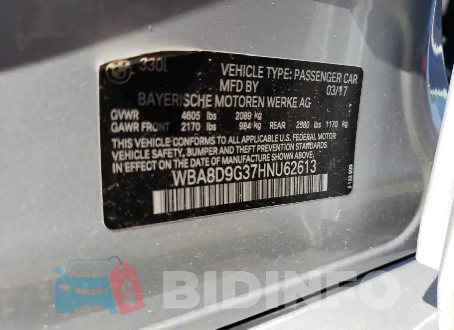 WBA8D9G37HNU62613 Photo# 12