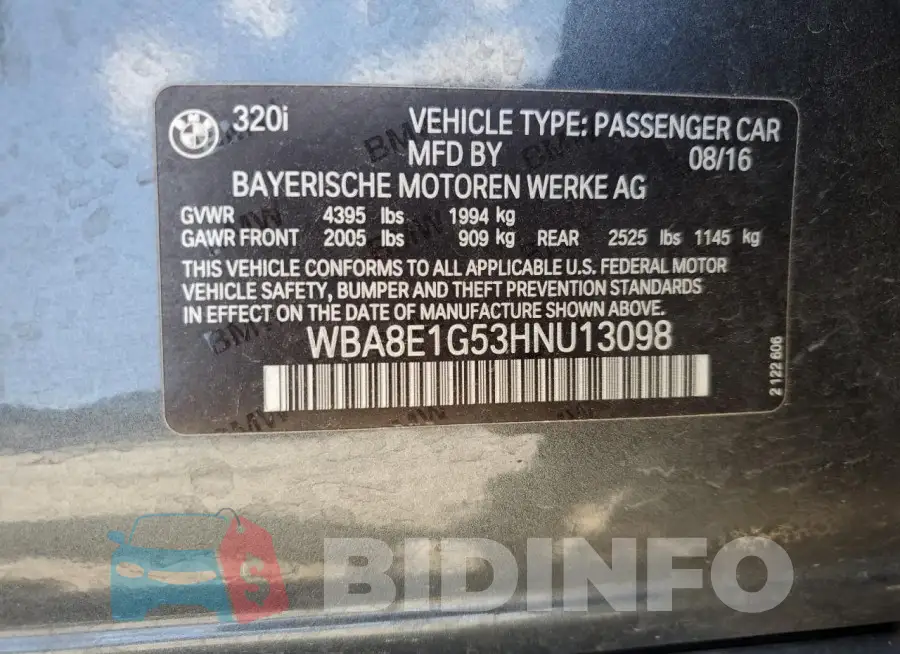 WBA8E1G53HNU13098 Photo# 12