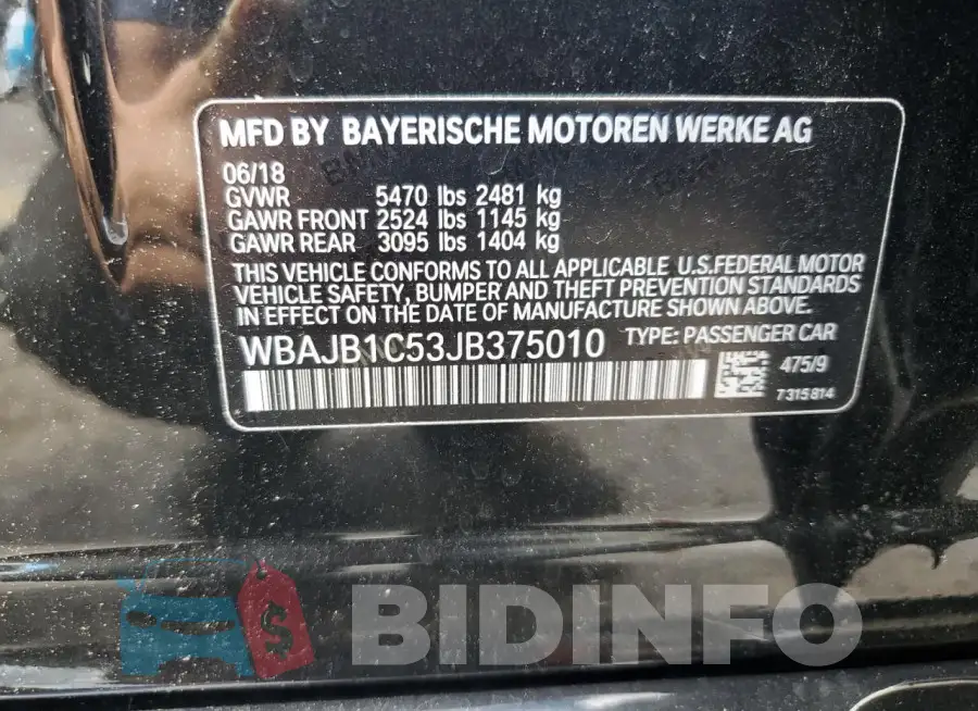 WBAJB1C53JB375010 Photo# 12