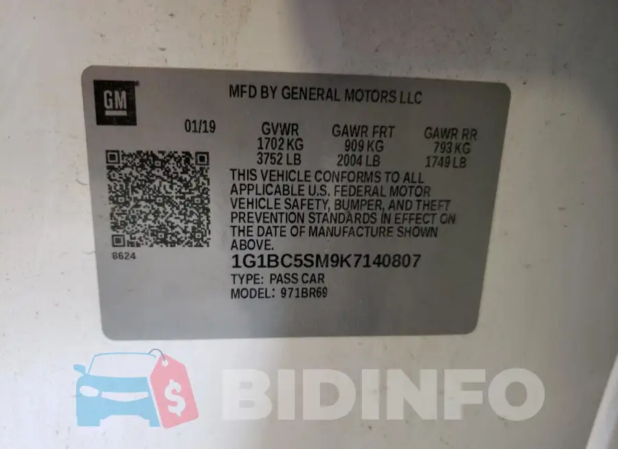 1G1BC5SM9K7140807 Photo# 12