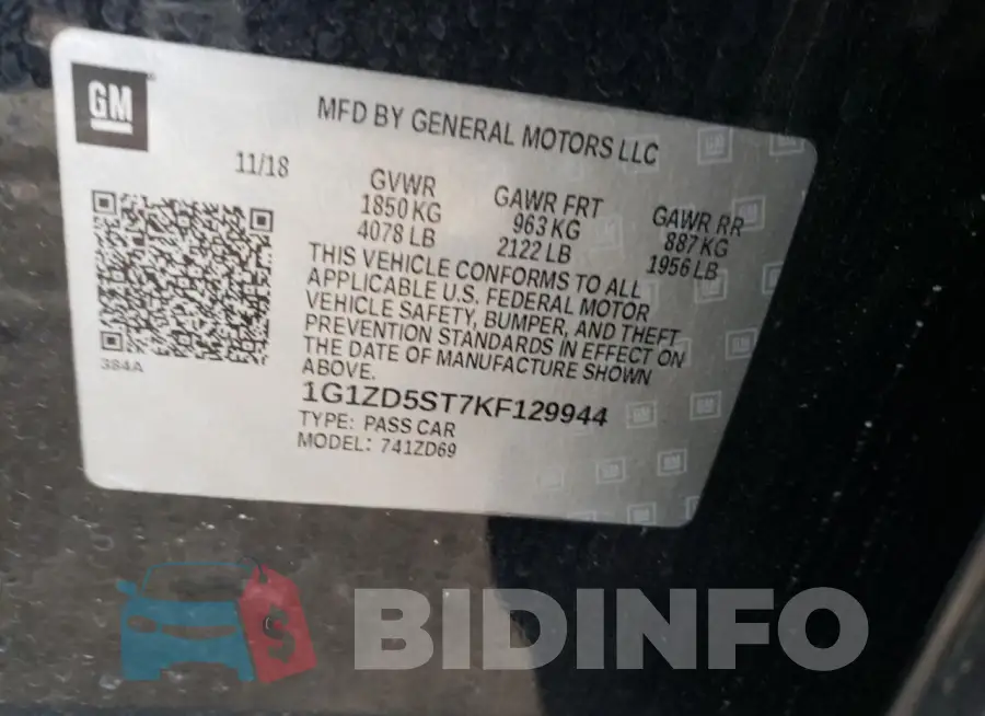 1G1ZD5ST7KF129944 Photo# 12