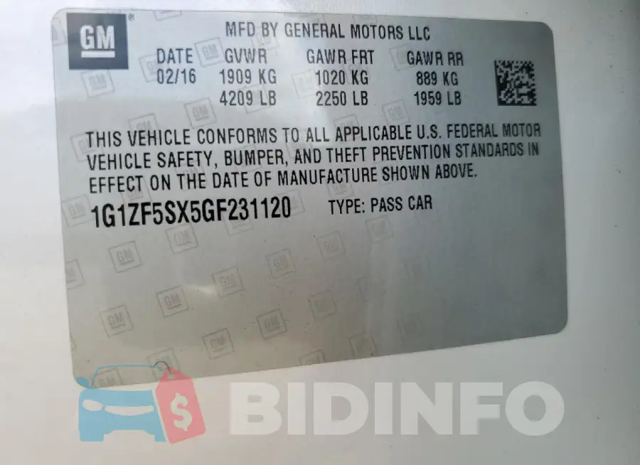 1G1ZF5SX5GF231120 Photo# 13