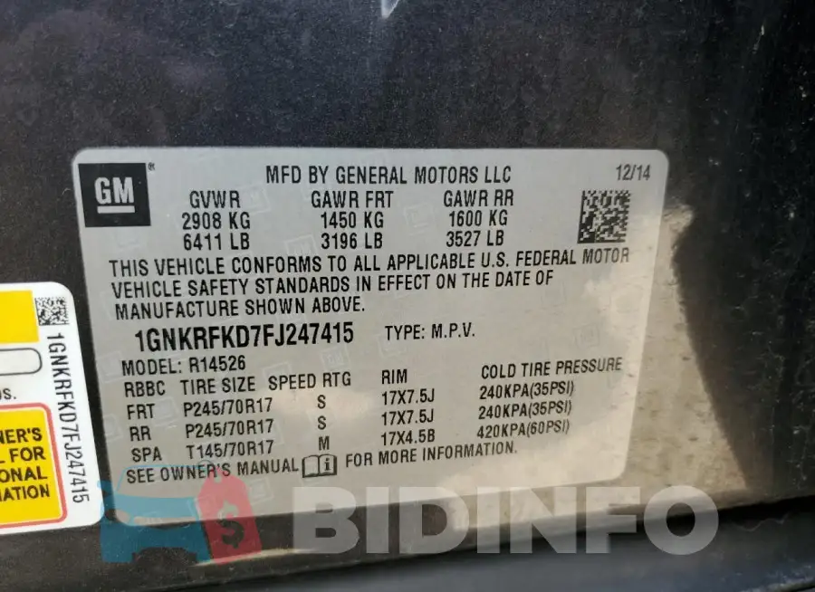 1GNKRFKD7FJ247415 Photo# 12