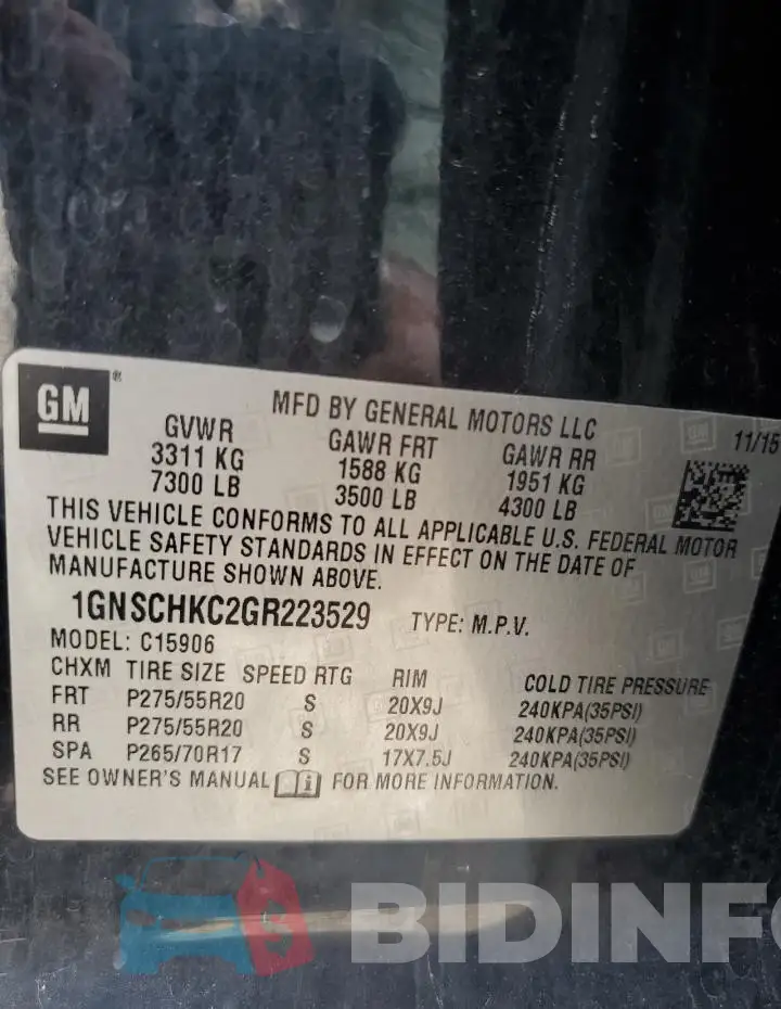 1GNSCHKC2GR223529 Photo# 13