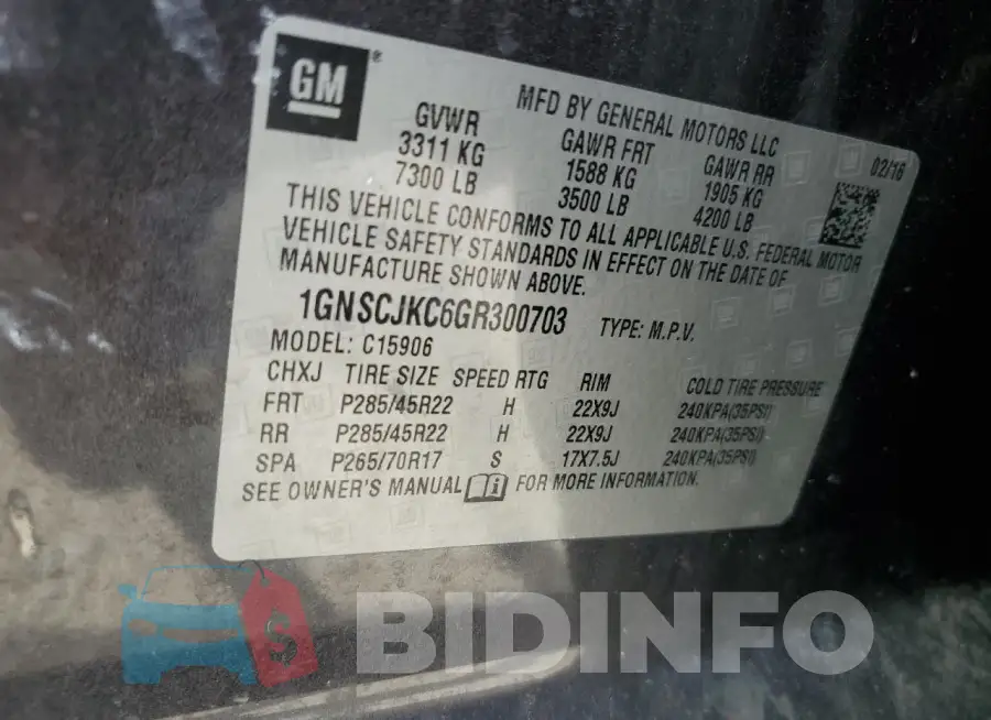 1GNSCJKC6GR300703 Photo# 13