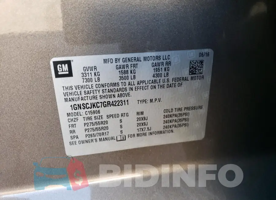 1GNSCJKC7GR422311 Photo# 14